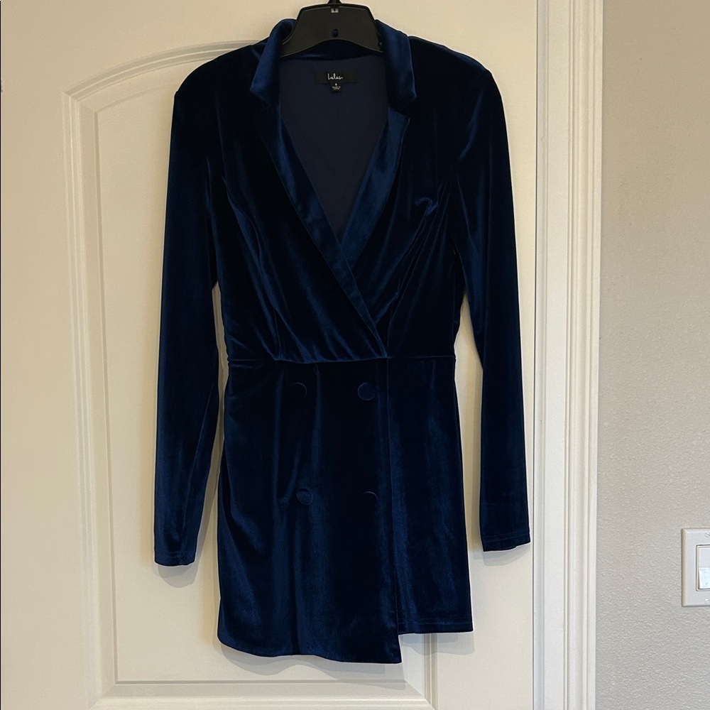 Lulu's Deep Blue Velvet Blazer Romper